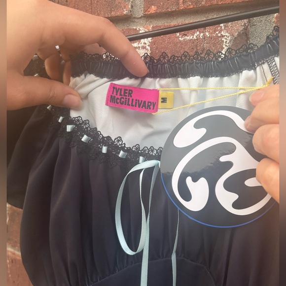 Maiden Black Snowdrop Print Ribbon Puff Sleeve Mini Dress by Tyler Mcgillivary - Picture 4 of 4